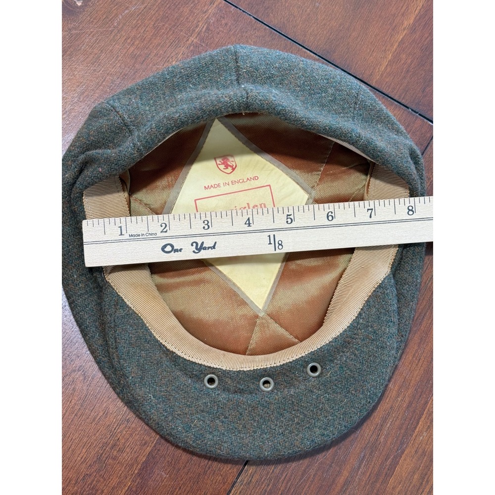 Vtg Carriglen Flat Cap Green 100% Wool Hand Tailored England Tweed Newsboy Hat - Picture 8 of 8